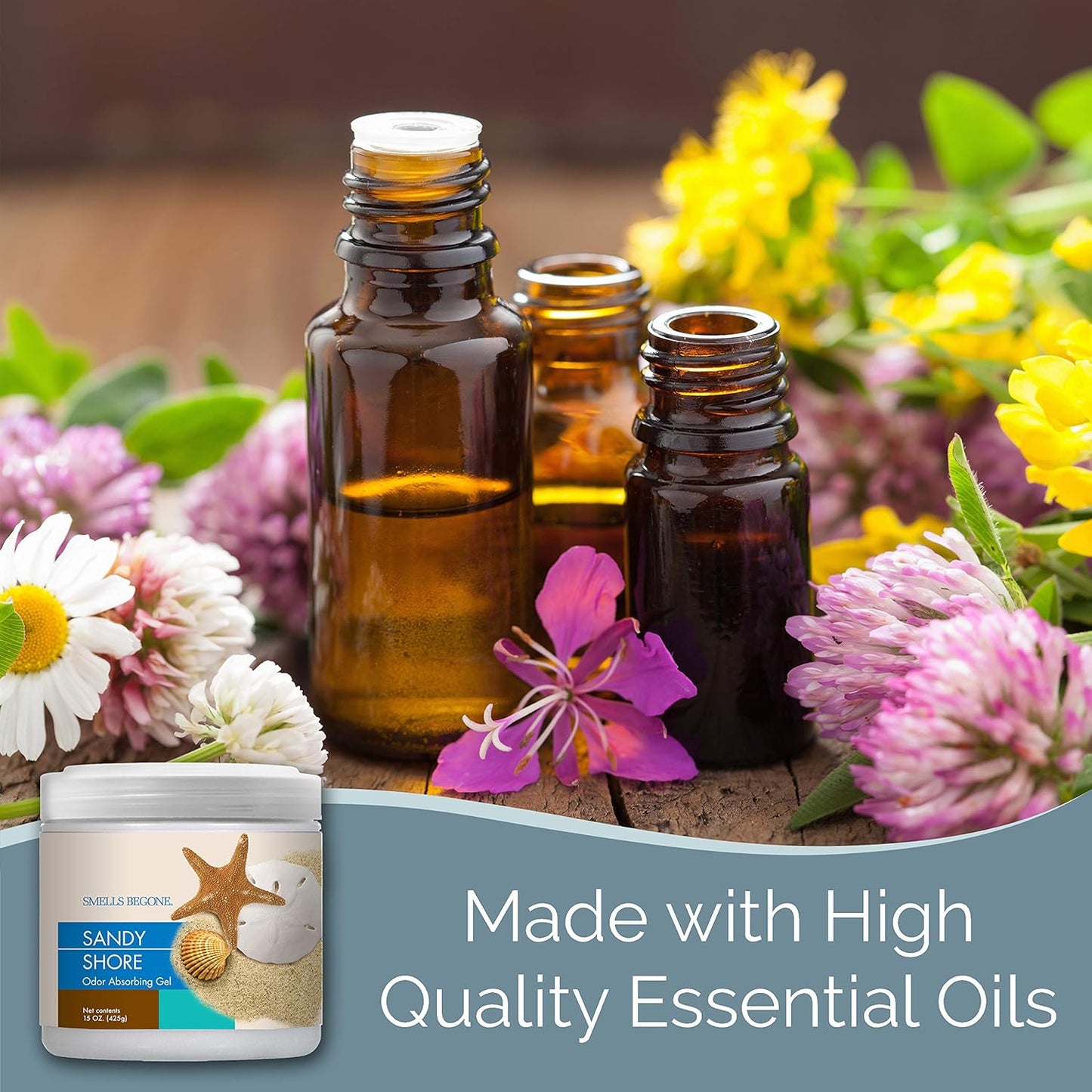 SMELLS BEGONE Air Freshener Odor Absorber Gel - 15 oz, Pack of 2 - Absorbs and Eliminates Odor in Pet Areas, Bathrooms, Cars, & Boats - Made with Essential Oils - Sandy Shore Scent