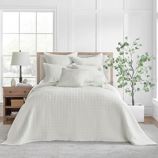 Levtex Home Mills Waffle Twin Bedspread Set (84x104in) with 1 Pillow Sham (26x20in) - Cream - Cotton Waffle Twin Size Bedspread Set - Lightweight, Soft, Pre-Washed