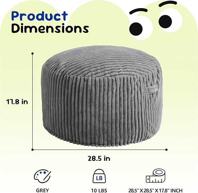 Hobestluk Bean Bag Chairs 2.5FT Bean Bag Chair with Memory Foam Filled & Stripe Plush Cover Bean Bag Chairs for Playroom, Living Room, Bedroom(Grey)