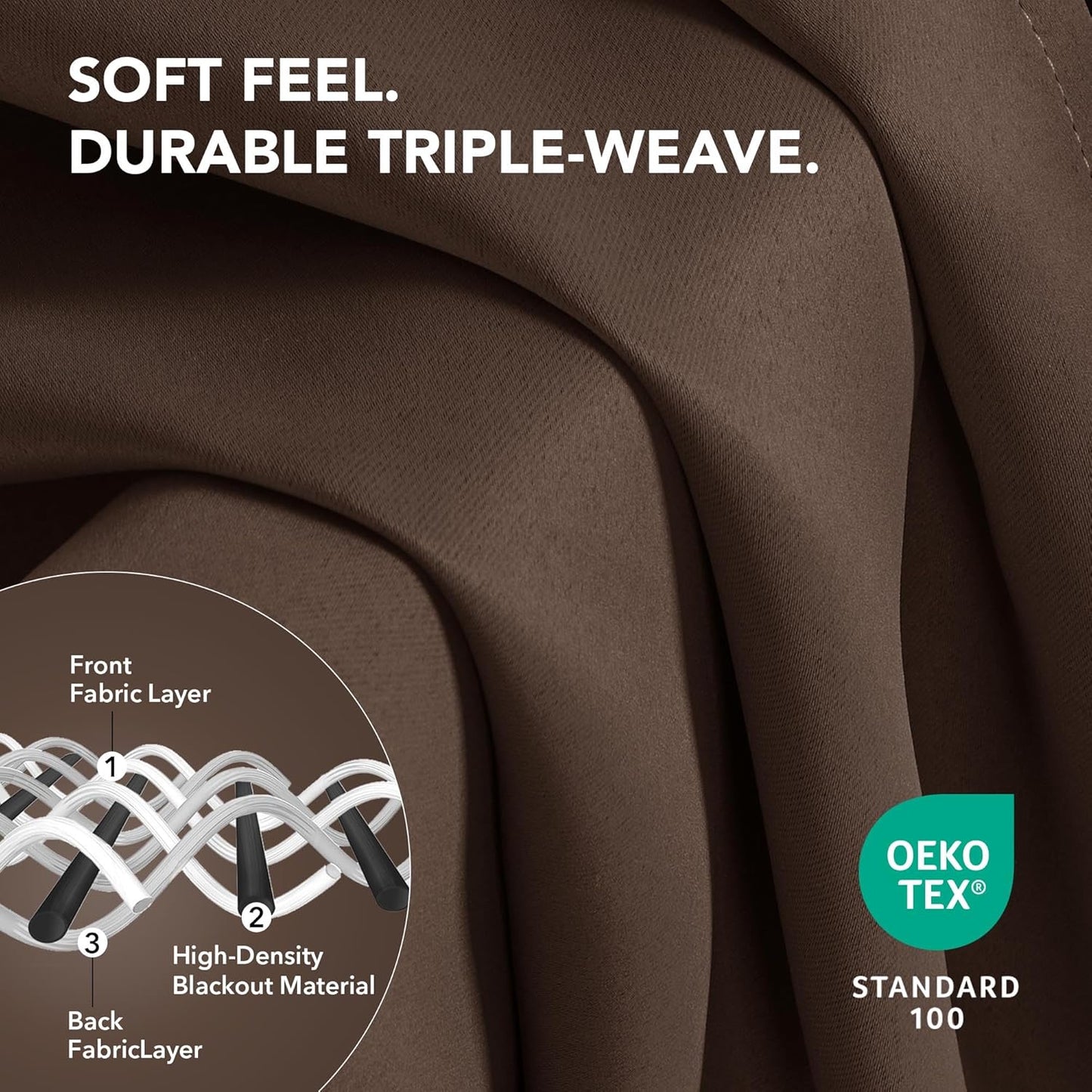 Deconovo Blackout Curtains for Bedroom – Set of 2 42W x 54L Inch Thermal Insulated & Noise Reducing Panels–Home Window Room Darkening Sustainable Grommet Drapes for Living Room and Nursery, Brown