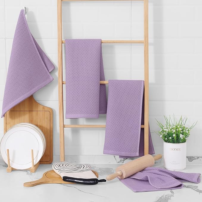 Homaxy 100% Cotton Waffle Weave Kitchen Dish Towels, Ultra Soft Absorbent Quick Drying Cleaning Towel, 13 x 28 Inches, 6-Pack, Lavender