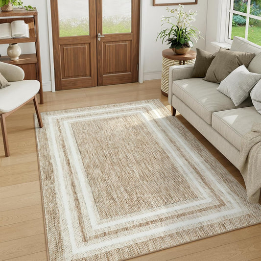 OJIA Modern Bordered 5x7 Area Rugs, Washable Rugs for Living Room Printed Non Slip Bedroom Rug Rubber Backed Non-Shedding Floor Carpet Accent Rug for Dining Room Indoor Kids Playroom Office