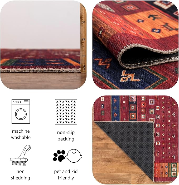 Keen Home Design 4x6 Rug - Machine Washable Area Rug with Non-Slip Backing, Ideal for Living Room, Dining Room, Bedroom - Vintage, Easy Clean, Durable, Low Pile Rug - (4' x 6')