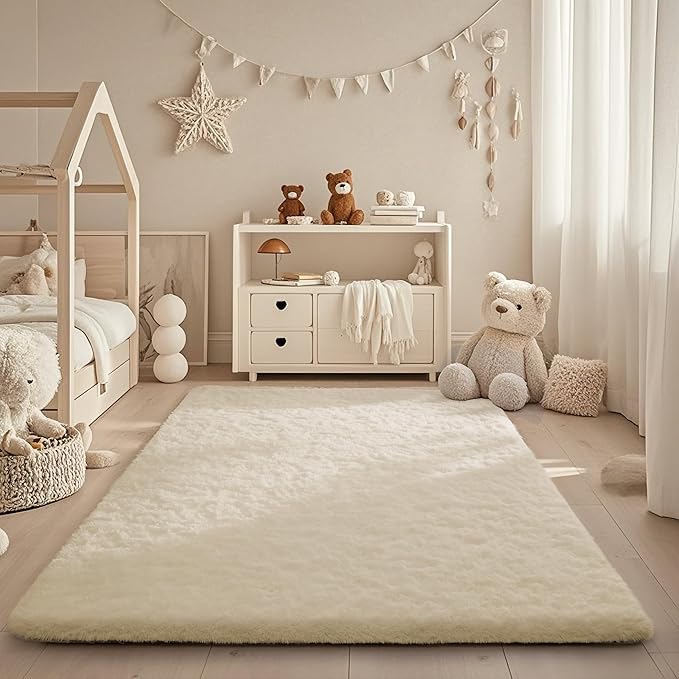Ophanie Area Rugs for Living Room Bedroom, Upgrade Non-Slip Fluffy Soft Ivory Shag Carpet, Indoor Floor 4x6 Fuzzy Shaggy Living Room Plush Nursery Rug for Kids Home Dorm Decor Aesthetic