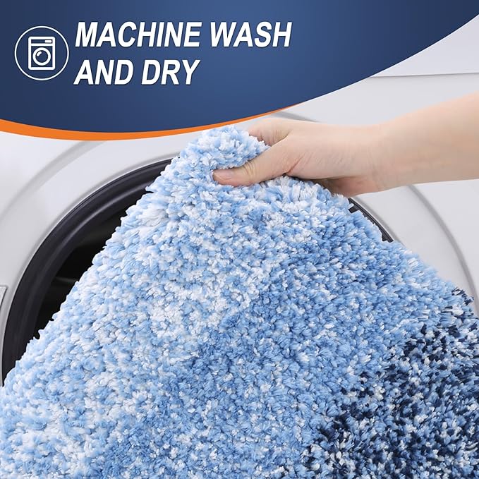 OLANLY Bathroom Rug Set 2 Piece, Soft Absorbent Microfiber Bath Mats and U-Shaped Contour Toilet Rug, Non-Slip, Machine Wash Dry, Plush Shaggy Bath Mats for Bathroom (24"x16"+24"x20", Navy)
