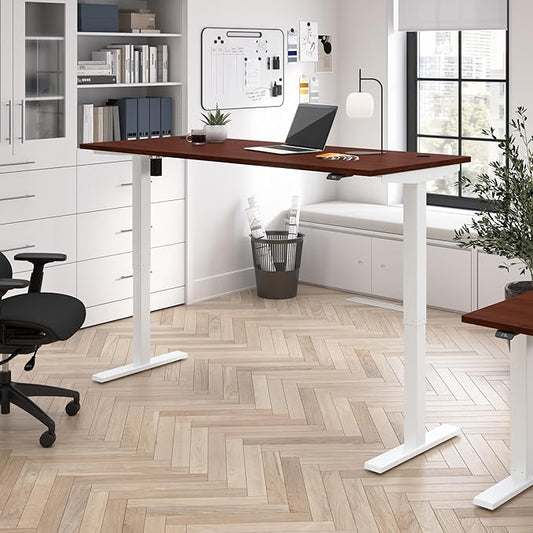 Bush Business Furniture 72-inch Electric Height Adjustable Standing Desk, Ergonomic Sit-Stand Computer Table for Home and Professional Office, Move 40 Series, Hansen Cherry with White Base