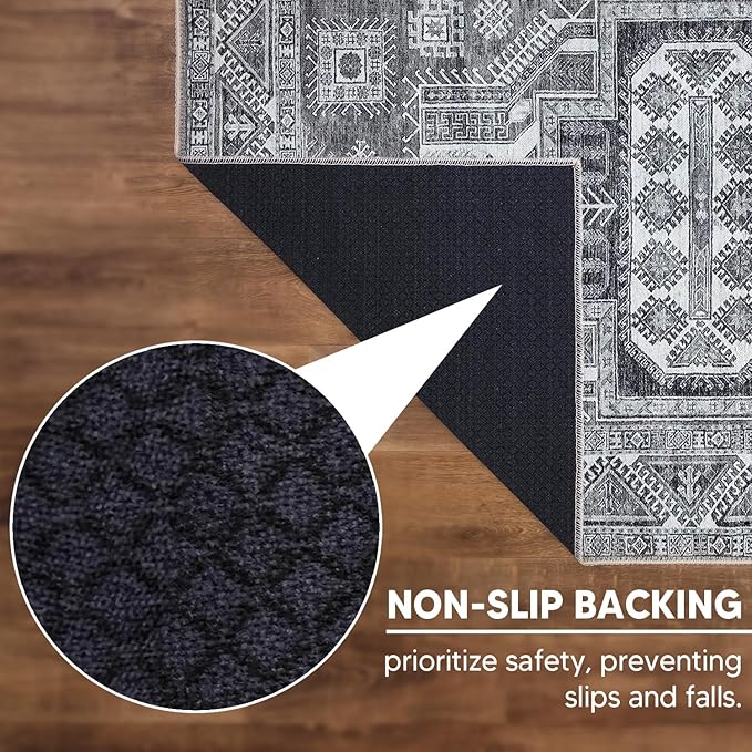 Keen Home Design 6x9 Rug - Machine Washable Area Rug with Non-Slip Backing, Ideal for Living Room, Dining Room, Bedroom - Vintage, Easy Clean, Durable, Low Pile - (6' x 9')