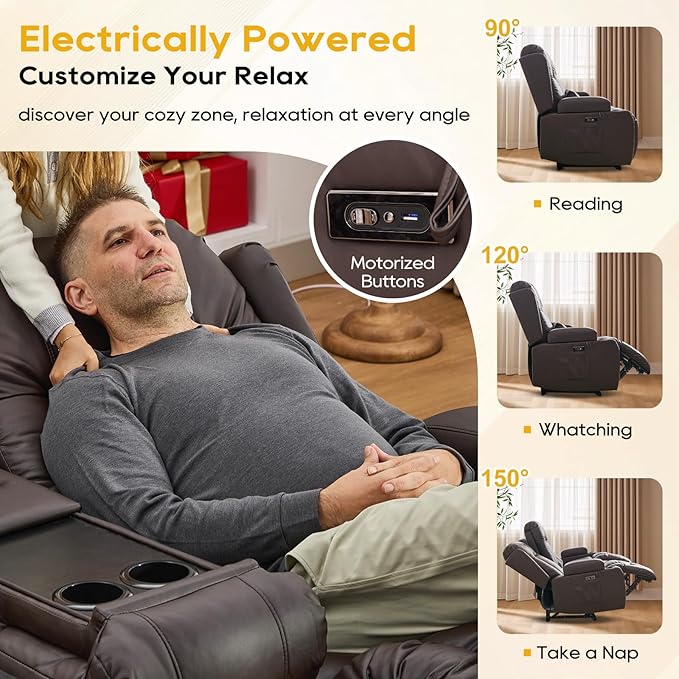 IPKIG 67" Power Reclining Loveseat Sofa, Electric Home Theater Seating with Console/4 Colors Ambient Lighting/Bluetooth Speakers/USB Ports/Built-in Outlets (Brown, Loveseat Recliner)