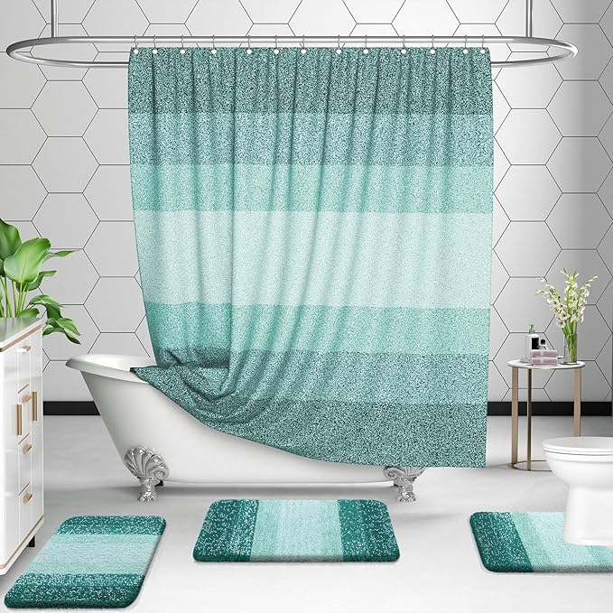 OLANLY Bathroom Rug Set 2 Piece, Soft Absorbent Microfiber Bath Mats and U-Shaped Contour Toilet Rug, Non-Slip, Machine Wash Dry, Plush Shaggy Bath Mats for Bathroom (24"x16"+24"x20", Blackish Green)