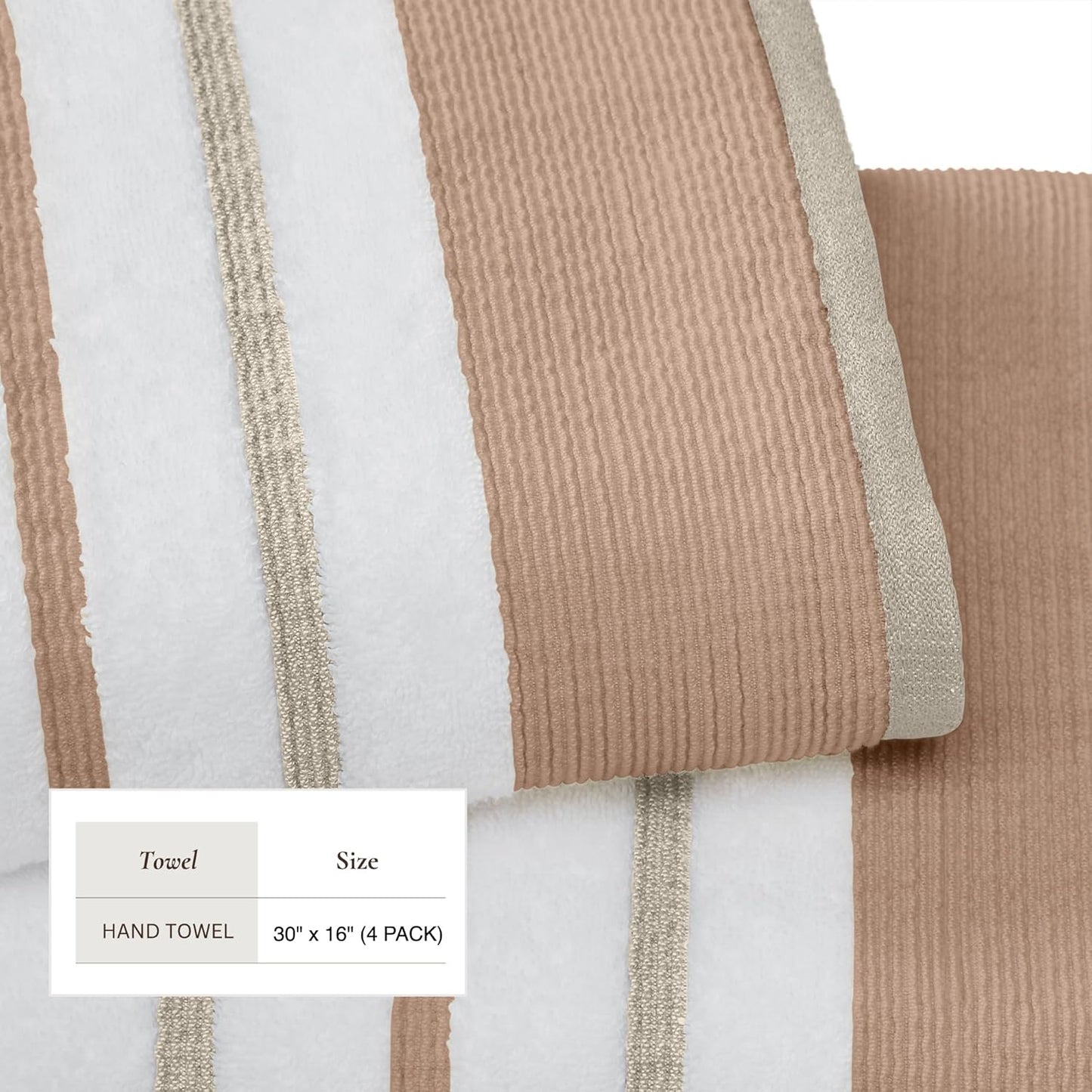 Great Bay Home Decorative Hand Towel Set - Luxury Cotton 4 Pack 26x16 Hand Towel Set - Luxurious, Ultra-Soft, Durable Towels for Bathroom Decor (Dusty Rose/Cappuccino)