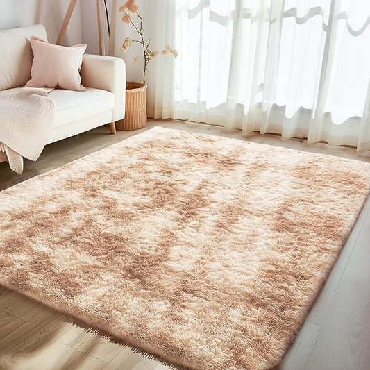 Ophanie Upgrade 5x8 Tie-Dyed Beige Rugs for Living Room, Fluffy Soft Area Rug, Shaggy Non-Slip Indoor Floor Carpet for Bedroom, Kids Baby Girls Boys Teen Dorm Home Decor Aesthetic, Nursery
