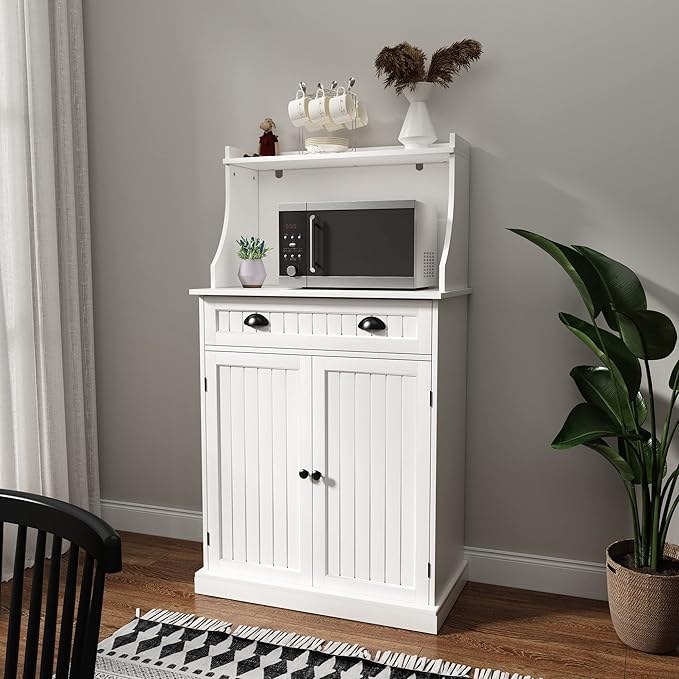 54" Freestanding Kitchen Pantry Storage Cabinet with Doors and Adjustable Shelves, Microwave Oven Stand with Drawer for Kitchen, Bathroom or Hallway, White