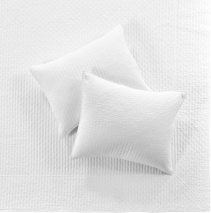 Levtex Home Cross Stitch Reversible Queen Bedspread Set (104x106in) with 2 Pillow Shams (26x20in) - Stitch Texture - Bright White - Cotton Queen Size Bedspread Set - Lightweight, Soft, Pre-Washed