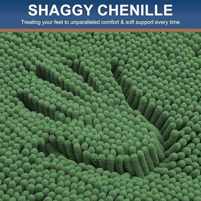 Smiry Luxury Chenille Bathroom Rugs 34x21, Extra Soft and Absorbent Shaggy Bath Mat, Machine Washable, Non-Slip Plush Carpet Runner for Tub, Shower, and Floor, Home Decor Accessories, Olive Green