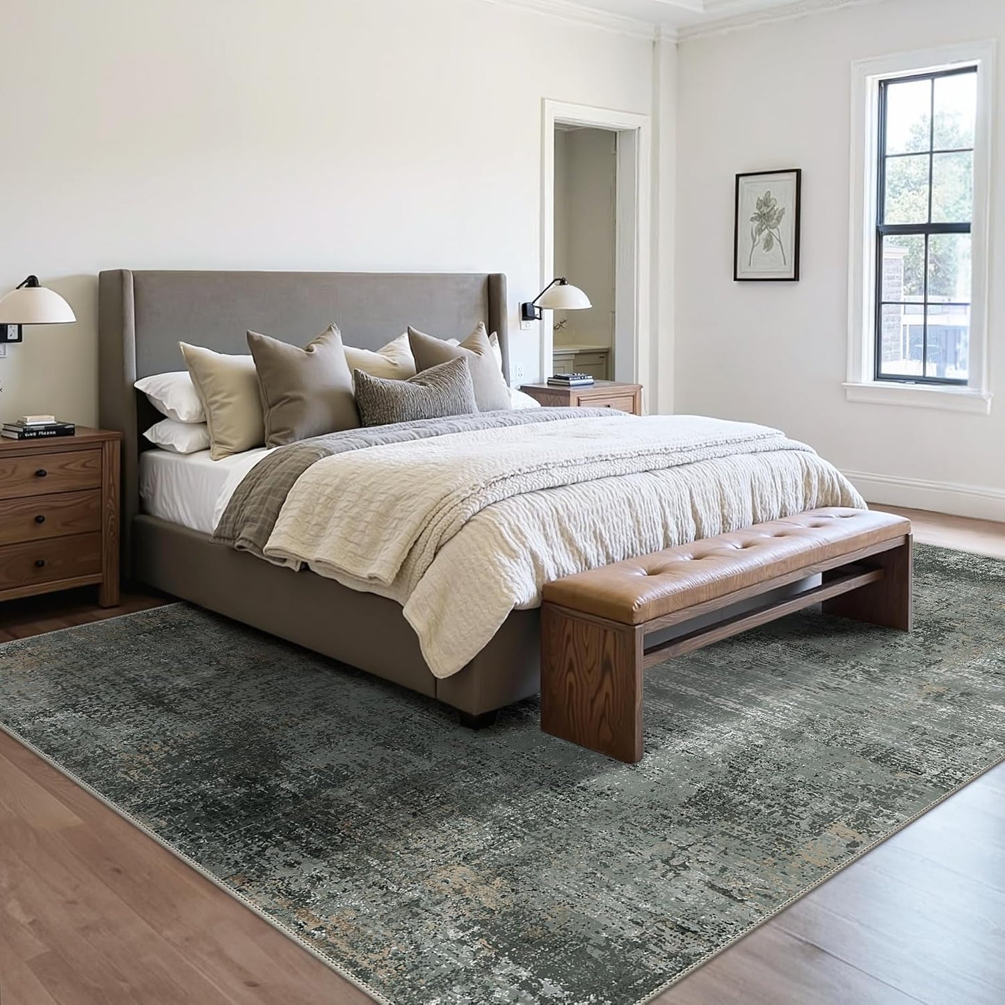 Area Rugs 8x10 Machine Washable Rug for Bedroom Living Room Dining Room, Large Modern Abstract Soft Rugs, Indoor Low Pile Carpet with Non Slip Rubber Backing, Abstract Deep Gray