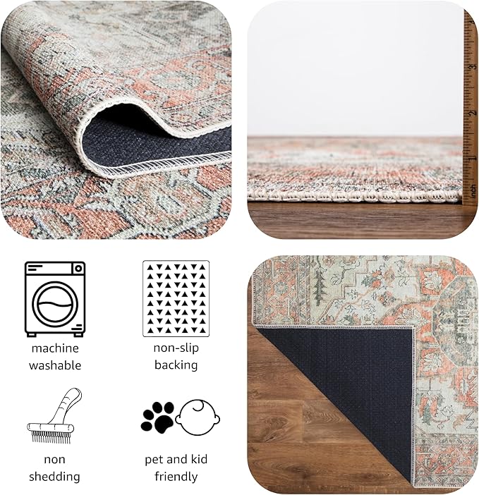 Keen Home Design 4x6 Rug - Machine Washable Area Rug with Non-Slip Backing, Ideal for Living Room, Dining Room, Bedroom - Vintage, Easy Clean, Durable, Low Pile - (4' x 6')