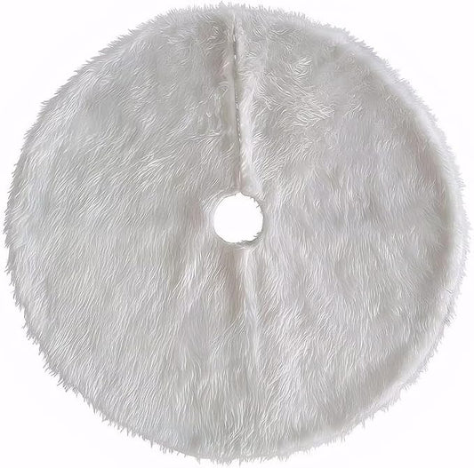 Christmas Tree Skirt 48 inches Faux Fur White Christmas Tree Skirt for Christmas Tree Decorations Winter Holiday Home Christmas Party Ornaments (White)