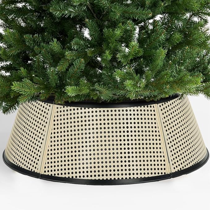 Metal Christmas Tree Collar, 28’’ D Christmas Decorative Base Cover for Christmas Tree, Tree Skirt, Tree Ring - Cream