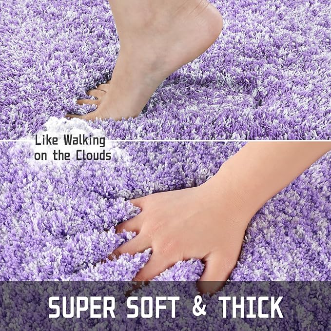 Yimobra Luxury Bathroom Rugs, Fluffy Bath Mats, Non Slip, Water Absorbent Microfiber, Machine Washable, Plush Soft Runner Shower Rugs, Thick Matts for Bathroom Floor&Tub, 47"x 24", Purple and White