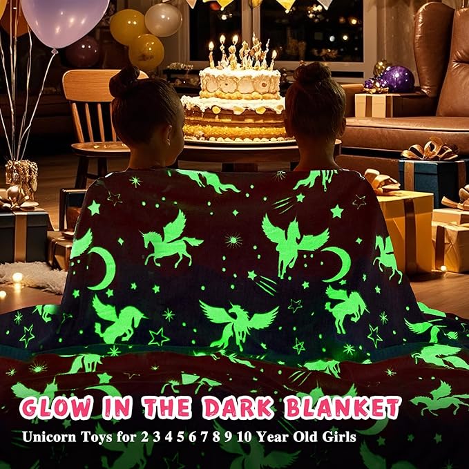 inhand Unicorn Toys Glow in The Dark for Blanket,Unicorn Gifts for Girls Age 1 2 3 4 5 6 7 8 9 10 11 12 13 Birthday Halloween Christmas Cute Soft Room Decor Kids Blanket 50"X60"
