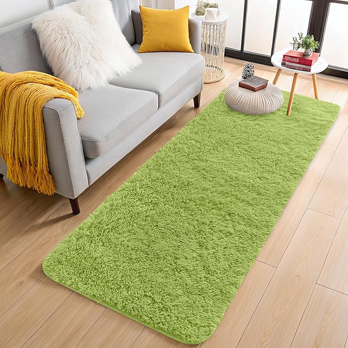 OLANLY 2x5 Machine Washable Runner Rugs for Hallway, Soft Fluffy Shaggy Bedside Rugs for Bedroom, Living Room, Indoor Floor Carpet for Kids Girls Boy, Nursery Rooms, Home Decor Aesthetic, Grass Green