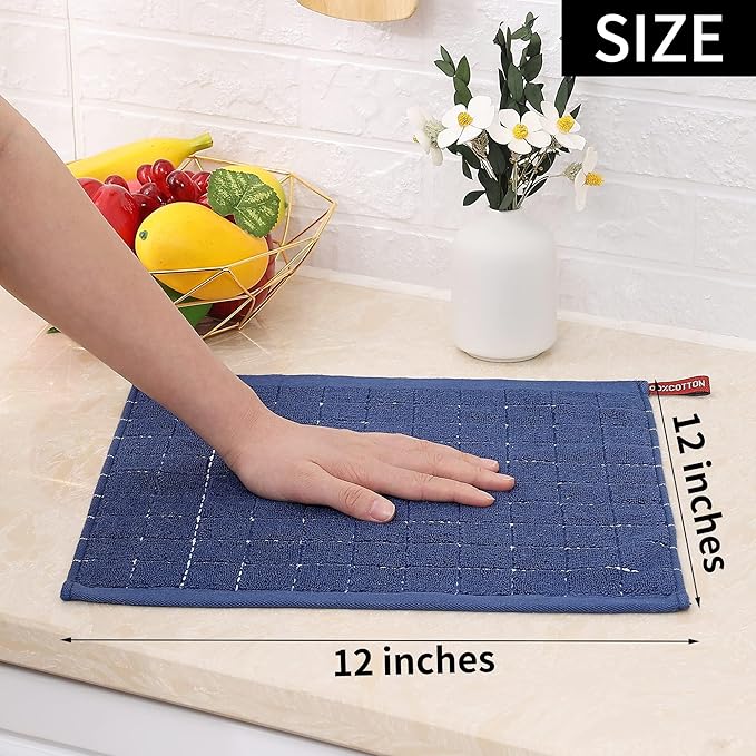 Homaxy 100% Cotton Terry Kitchen Dish Cloths, Ultra Soft and Absorbent Dish Towels for Kitchen, Suitable for Drying and Washing Dishes, 8 Pack, 12 x 12 Inches, Navy Blue