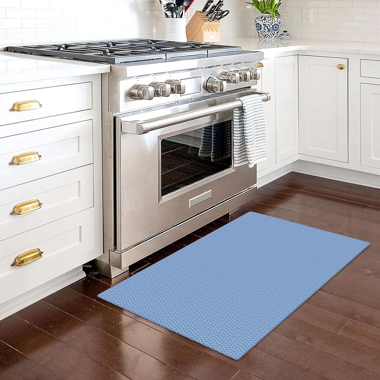 KOZYFLY Washable Area Rug 2x3 Ft Small Entryway Rug Indoor Door Mat Throw Rugs with Rubber Backing, Braided Cotton Floor Carpet for Front Entrance Bathroom Kitchen Foyer, Blue