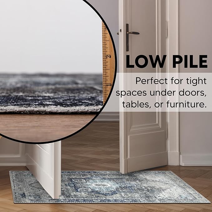 Keen Home Design 2x3 Rug - Machine Washable Entry Rug with Non-Slip Backing, Ideal for Enteryway, Kitchen, Bathroom, Laundry Room - Vintage, Easy Clean, Durable, Low Pile - (2' x 3')