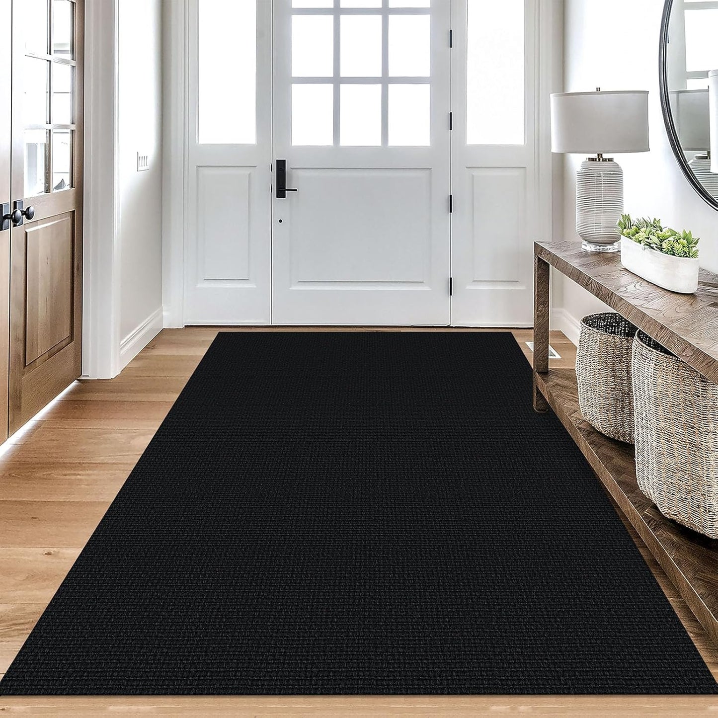KOZYFLY Washable Area Rug 4x6 Ft Non Slip Rubber Backed Rugs for Entryway Bedroom Throw Rugs Boho Entry Rug, Cotton Braided Floor Carpet for Dining Room Living Room, Black