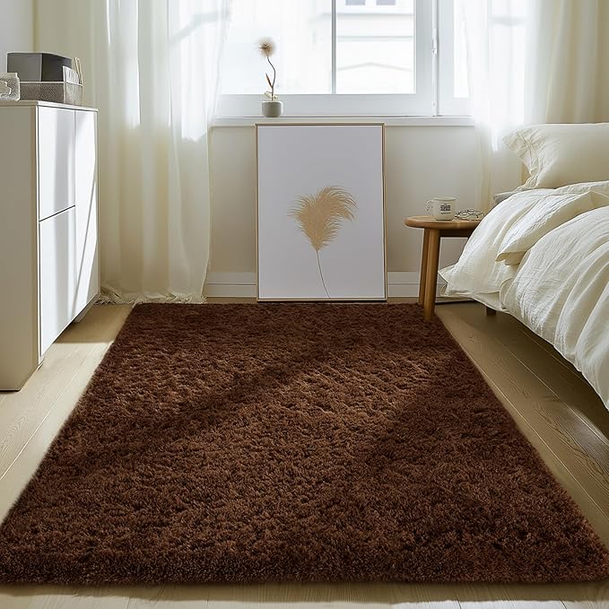 Ophanie Brown Rugs for Bedroom Living Room, Fluffy Fuzzy Furry Carpet, Plush Soft Shaggy Bedside Indoor Floor 4x6 Area Rug for Kids Girls Boys Baby Teen Dorm Nursery Home Decor Aesthetic