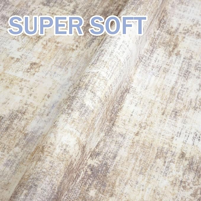 IOHOUZE Abstract Area Rug 3x5 Ft Washable Rugs for Entryway Indoor, Non Slip Kitchen Rug Printed Faux Wool Throw Rugs, Indoor Door Mat for Door Entrance Foyer Living Room, Beige Brown