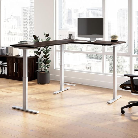 Bush Business Furniture 60-inch Height Adjustable L Shaped Standing Desk, Electric Sit-Stand Corner Computer Table, Ergonomic Office, Move 60 Series, Black Walnut with Metallic Gray Base