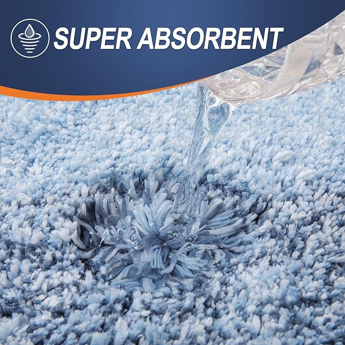 OLANLY Bathroom Rug Set 2 Piece, Soft Absorbent Microfiber Bath Mats and U-Shaped Contour Toilet Rug, Non-Slip, Machine Wash Dry, Plush Shaggy Bath Mats for Bathroom (24"x16"+24"x20", Blue)