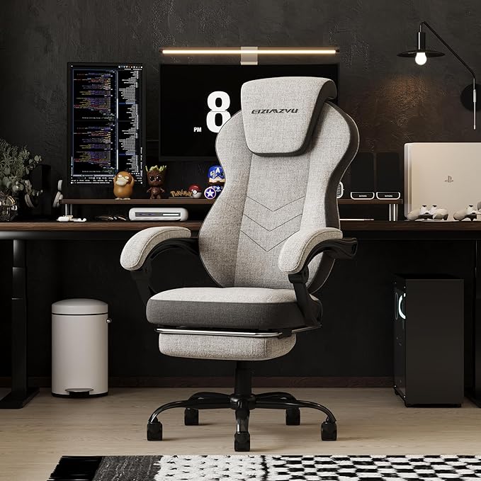 Ergonomic Office Chair with Adjustable Headrest and Footrest, High Back Computer Desk Chair with Linkage Armrests, Reclining Swivel Chair for Home Office, Executive Office Chair (Gray)