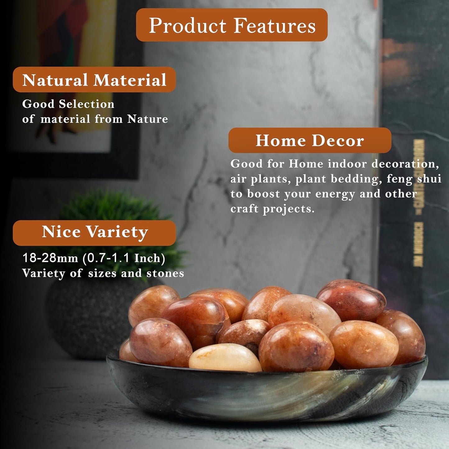 Crocon 1LB Red Aventurine Tumbled Stones and Crystals Bulk 2000+ carats, Polished Stones - Rock Collection - vase Filler tumbles Crystals Healing Reiki - Gemstone Gifts, Fountain tumbles Size 20 mm