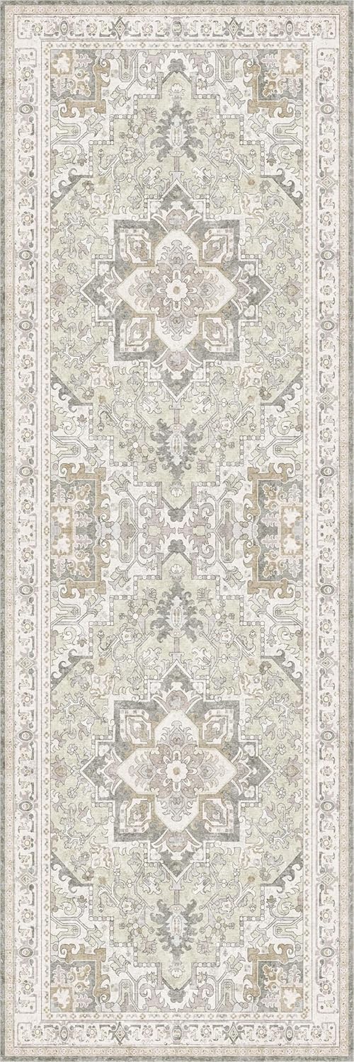 Washable Runner Rug 2x6 | Non Slip Rug Runners for Hallways, Entryways, Kitchens, Bathrooms, Bedrooms | Ultra-Soft Flannel Carpet Runners with Rubber Backing (Ivory, 2x6)