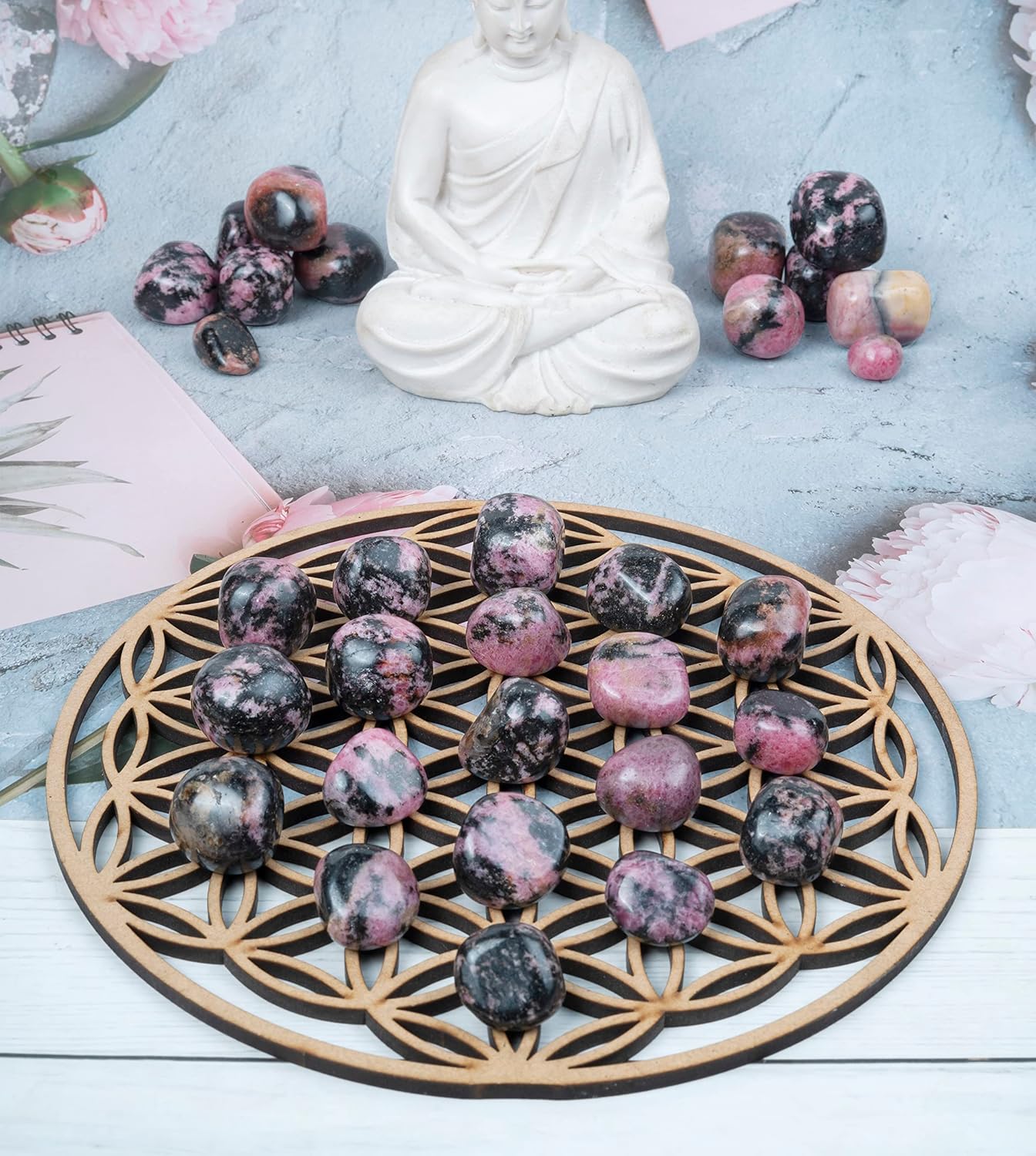 Crocon 1lb Rhodolite Tumble Stones Stones Set | Pocket Crystal Healing Gemstones | Tumble Collection Palm Stone | Good Luck |Charm Gift Craft | Home Decor Size: 20-25 mm