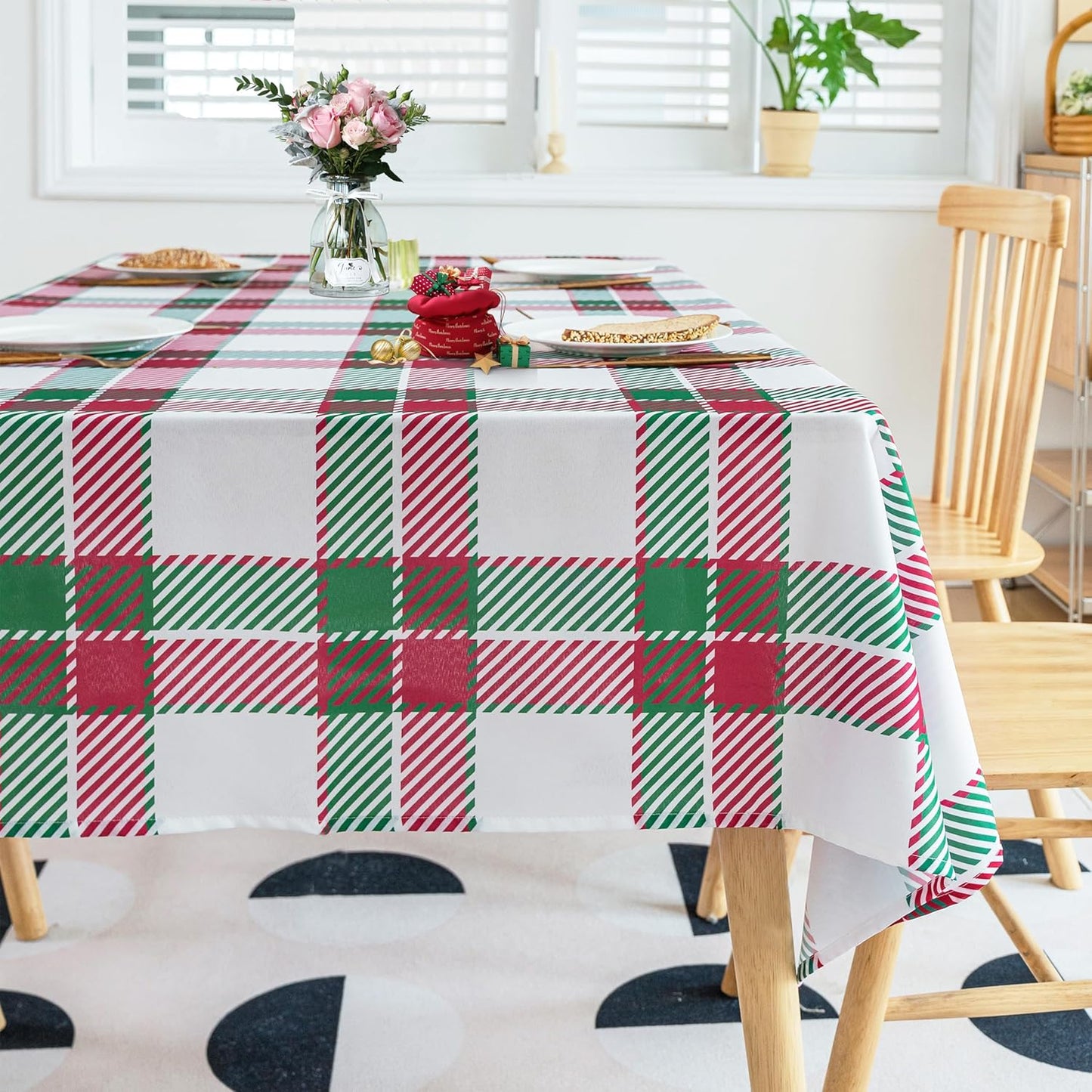 Jubilantex Tablecloth 108" inch Green and Red Plaid Waterproof Wrinkle-Free Washable Christmas Decoration Fabric Table Cover for Dining Outdoor Party Holiday Kitchen,60 x 108 inch