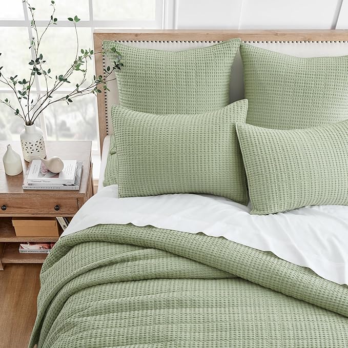Levtex Home Mills Waffle Twin Bedspread Set (84x104in) with 1 Pillow Sham (26x20in) - Desert Sage - 100% Cotton Twin Size Bedspread Set - Lightweight, Soft, Pre-Washed