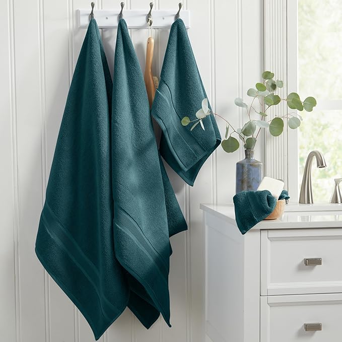 Springtree Home Luxury Viscose from Bamboo Bath Towel Set of 4 | 35% Viscose from Bamboo - 65% Cotton | Absorbent Quick-Dry Towels for Bathroom | Oeko-TEX Standard 100 Cotton | Deep Teal