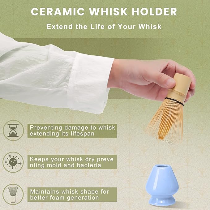 Matcha Whisk Set, Ceramic & Bamboo, 6-Piece, Blue