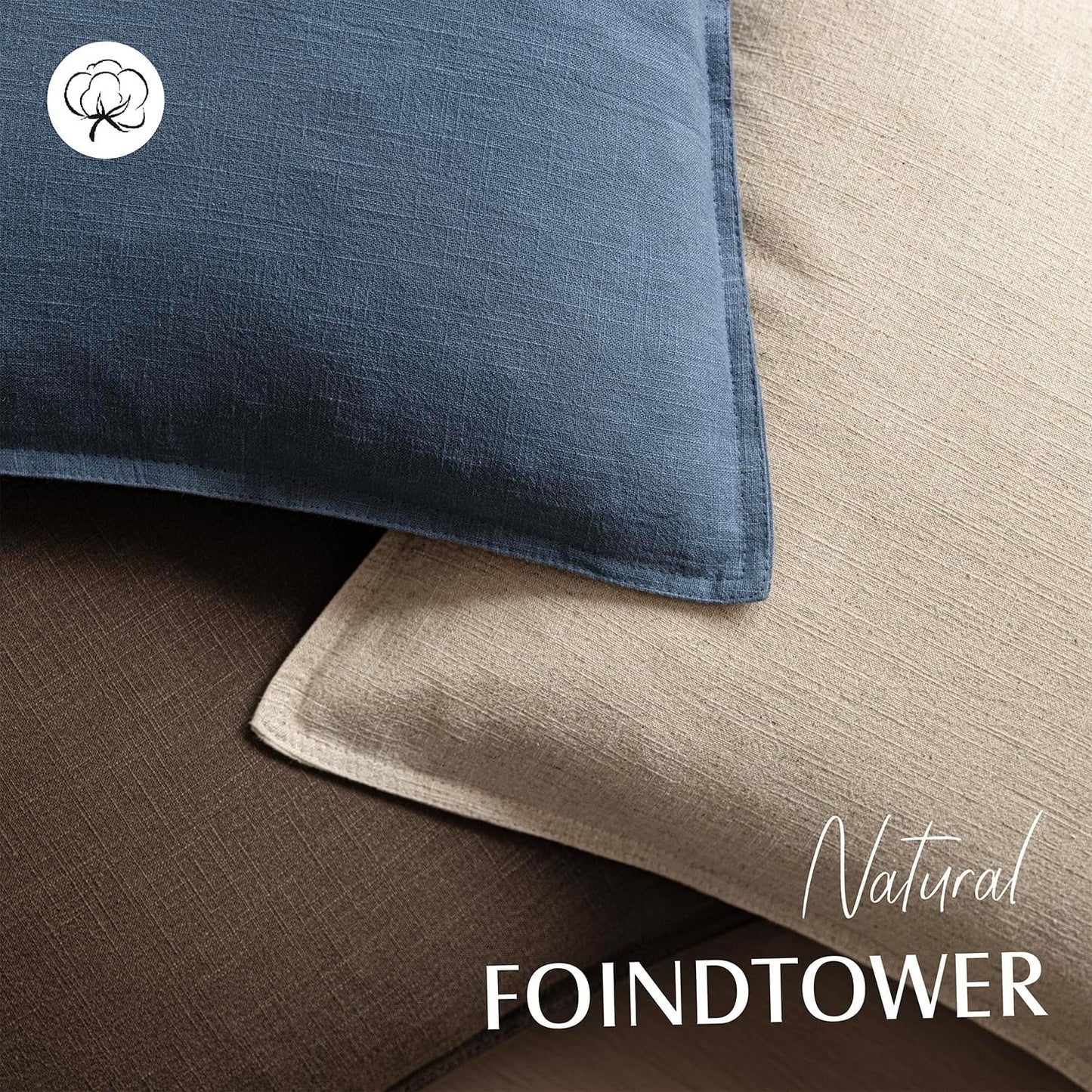 Foindtower Pack of 2, Decorative Linen Soild Throw Pillow Covers Soft Accent Euro Cushion Case Farmhouse Neutral Pillowcase for Chair Couch Sofa Bedroom Living Room Home Decor 16 x 16 Inch Dark Blue