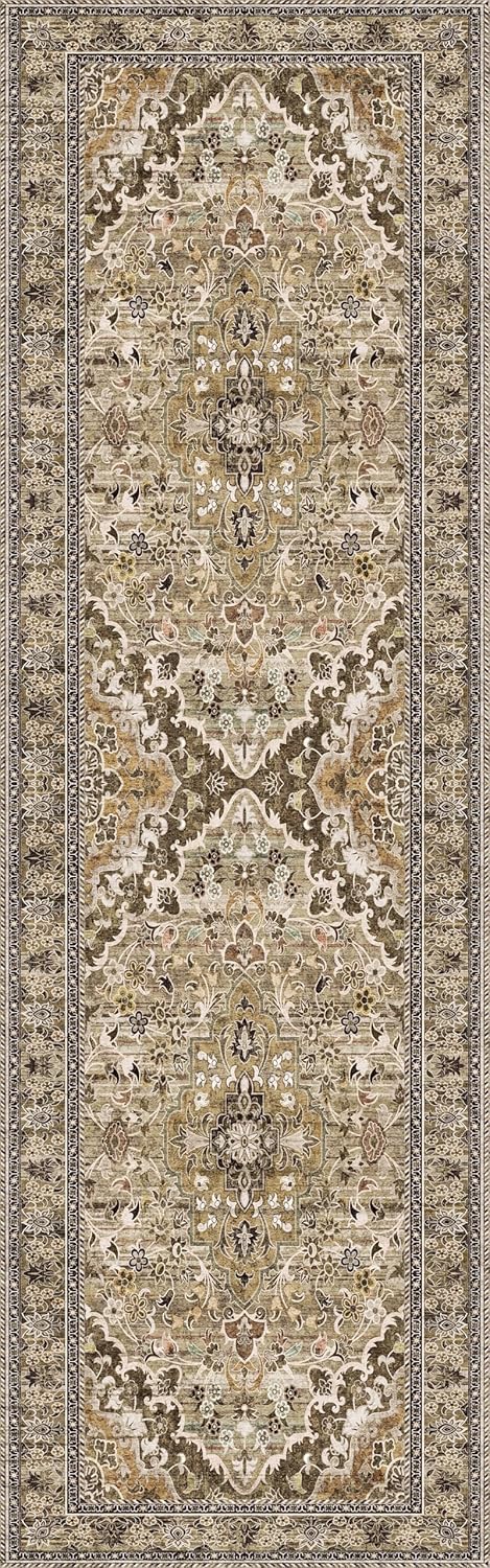 Washable Runner Rug 2.5x8 | Non Slip Rug Runners for Hallways, Entryways, Kitchens, Bathrooms, Bedrooms | Ultra-Soft Flannel Carpet Runners with Rubber Backing (Sage Grey Brown, 2.5x8)