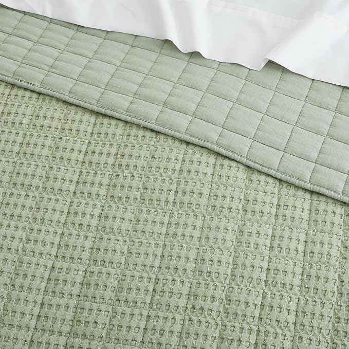 Levtex Home Mills Waffle Twin Bedspread Set (84x104in) with 1 Pillow Sham (26x20in) - Desert Sage - 100% Cotton Twin Size Bedspread Set - Lightweight, Soft, Pre-Washed
