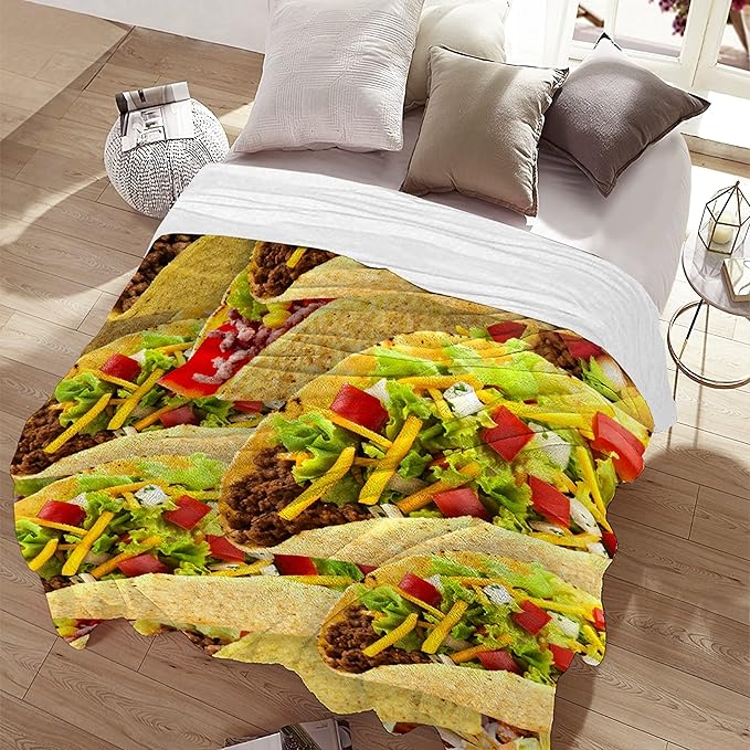 Taco Blanket Food Throws Funny Gift for Kids Girl Boys Lightweight Fleece Throw Novelty Realistic Super Soft Comfy Gifts for Teens Women Men Flannel Bedding Sheet Blankets for Couch Sofa,60"x50"
