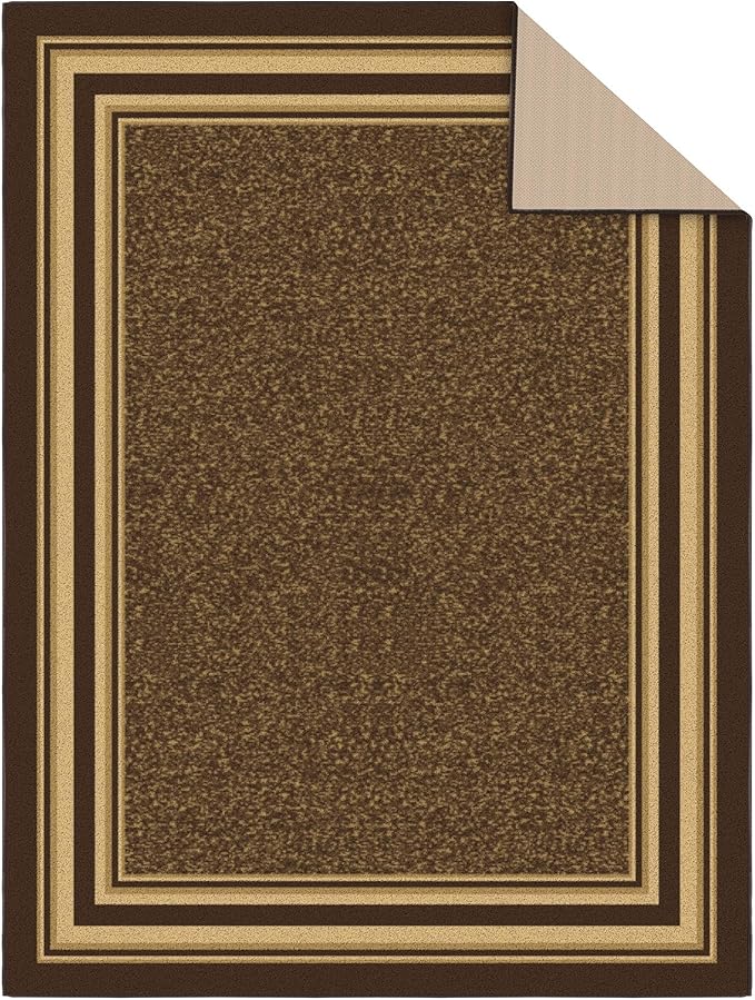 Ottomanson 5' x 6'6" Rugs for Living Room Border Area Rug for Bedroom - Non Slip Durable Large Floor Carpet for High Traffic Areas - Indoor Rug for Dining Room Kitchen Kids Playroom, Brown