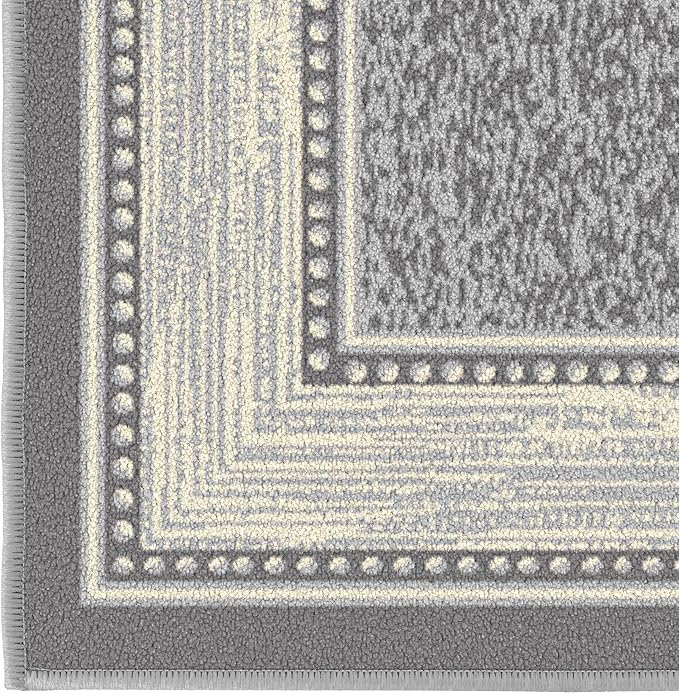 Ottomanson 2-Piece Kitchen Rug Set - Non Slip, Runner & Small Area Rug - Border - 20" x 59" & 2'3" x 3' - Durable, Stain Resistant for Entryway, Bedroom and Bathroom, Light Gray