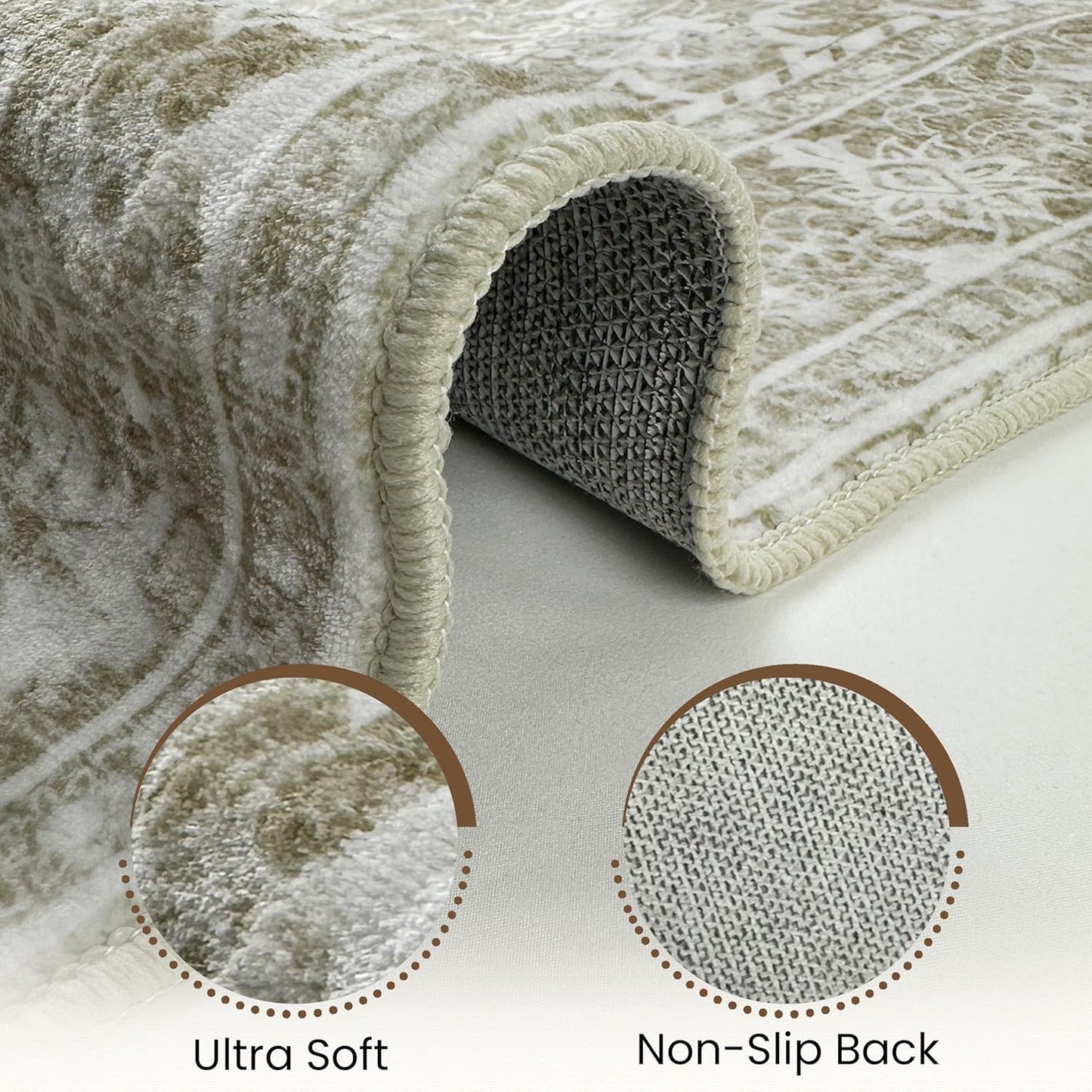 Washable Area Rug 4x6 | Non Slip Area Rug for Living Room, Bedrooms, Dining Room | Ultra-Soft Flannel Carpet Area with Rubber Backing (Sand, 4x6)