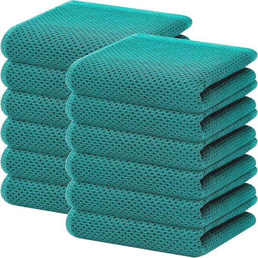 Homaxy 100% Cotton Waffle Weave Kitchen Dish Towels, Ultra Soft Absorbent Quick Drying Cleaning Towel, 13 x 28 Inches, 12-Pack, Teal