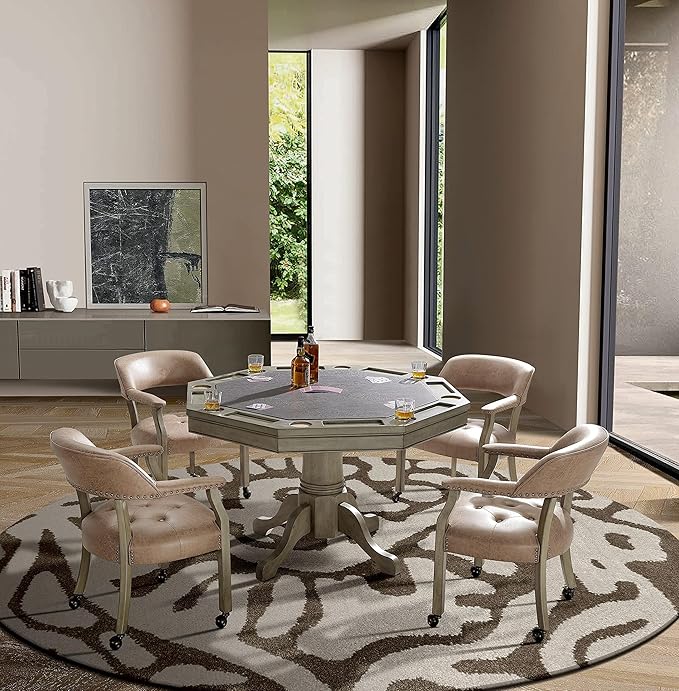 MODERION Modern Brown Solid Wood Boss Caption's Dining Chairs with Wheels and Arms, Office Desk Chairs, Classic Swivel Accent Chairs, 31.5H for Living Room